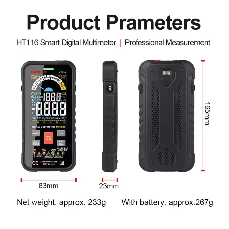 HT116 HT126A HT126B Digital Clamp Meter Multimeter Professional Digital Automatic Multimeter 9999Counts AC DC True RMS NCV Meter