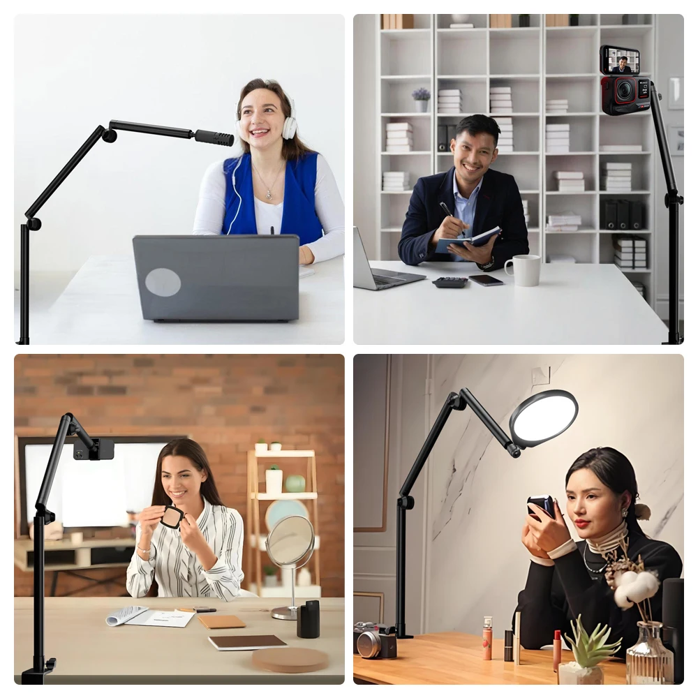 SH دعامة سطح المكتب المعدنية المرنة المكونة من ثلاثة أقسام سعة تحميل 2 كجم مع حامل ألومنيوم للكاميرا ذات الذراع الطويلة برأس كروي