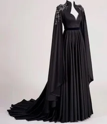 High-grade Fabric And Floor Length Skirt 2023 V-neck High-back Long-sleeved Three-dimensional Lace Flower A Skirt Prom Dress