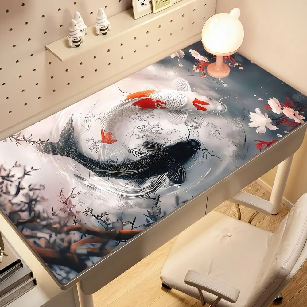 

Коврики для игровой мыши Fish Koi, настольный коврик, геймерский коврик для мыши, большой коврик для мыши, настольные коврики, коврики для клавиатуры, дизайнерский коврик для мыши, черный и белый