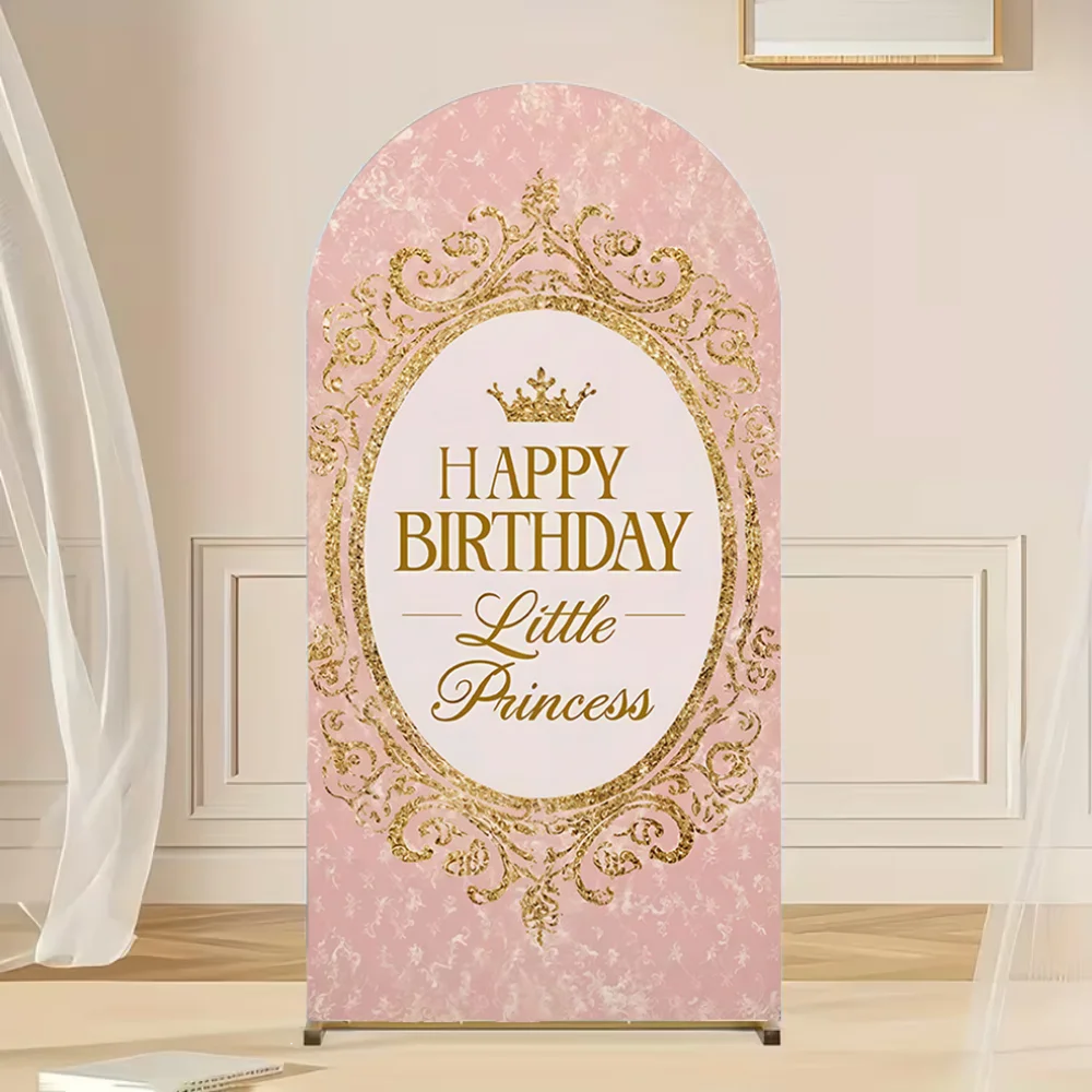 Happy Birthday Arch Backdrop for Girls Princess Pink Gold Crown Spots Party Banner photo background photography backdrop