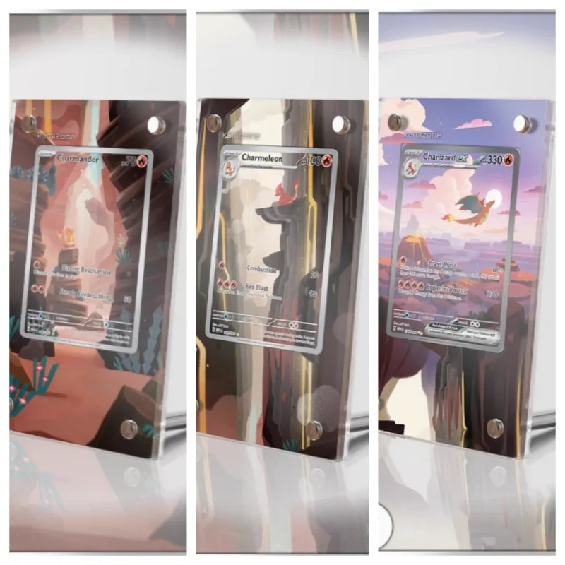 Original Pokemon Display Stand Fire Dinosaur Fire Breathing Dragon Acrylic Card Brick Photo Frame Ptcg Gift Toy Not Include Card