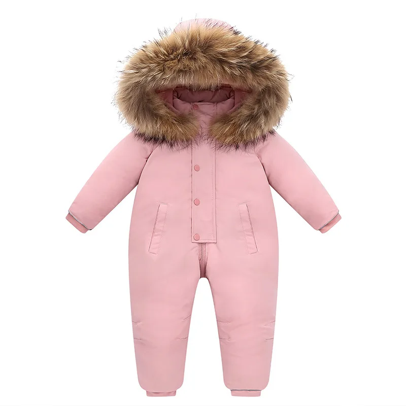 -30 Degree Russian Winter Kids Jumpsuit Waterproof Real Fur Children Winter Overalls 1-5 Years Infant Baby Boy Romper Snowsuit