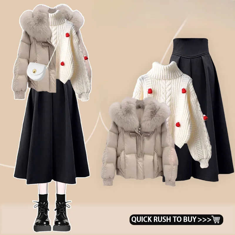 

Autumn Gentle Wind Anti-Aging Cotton Jacket Outerwear Layered Slimming Knitted Sweater High Waist Body Concealing Skirt ...