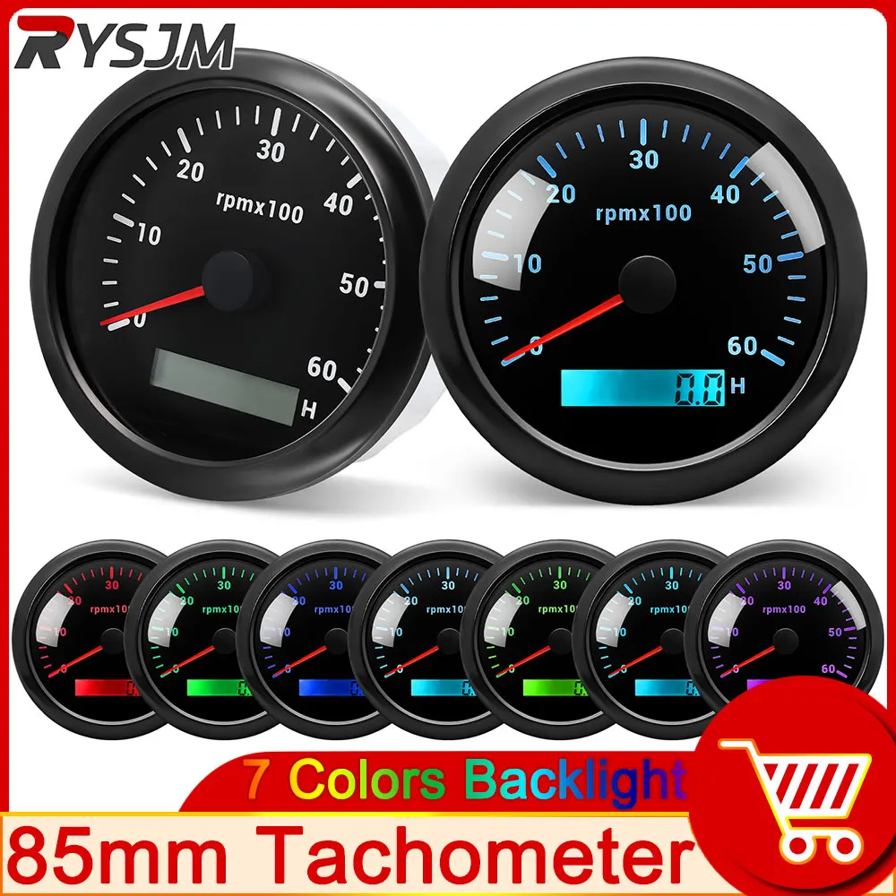 85mm Tachometer 7 Colors 3000 6000 7K 8K RPM Tacho Marine Boat Boat Motorcycl Digit Tachomet RPM Engine Hour Meter customized