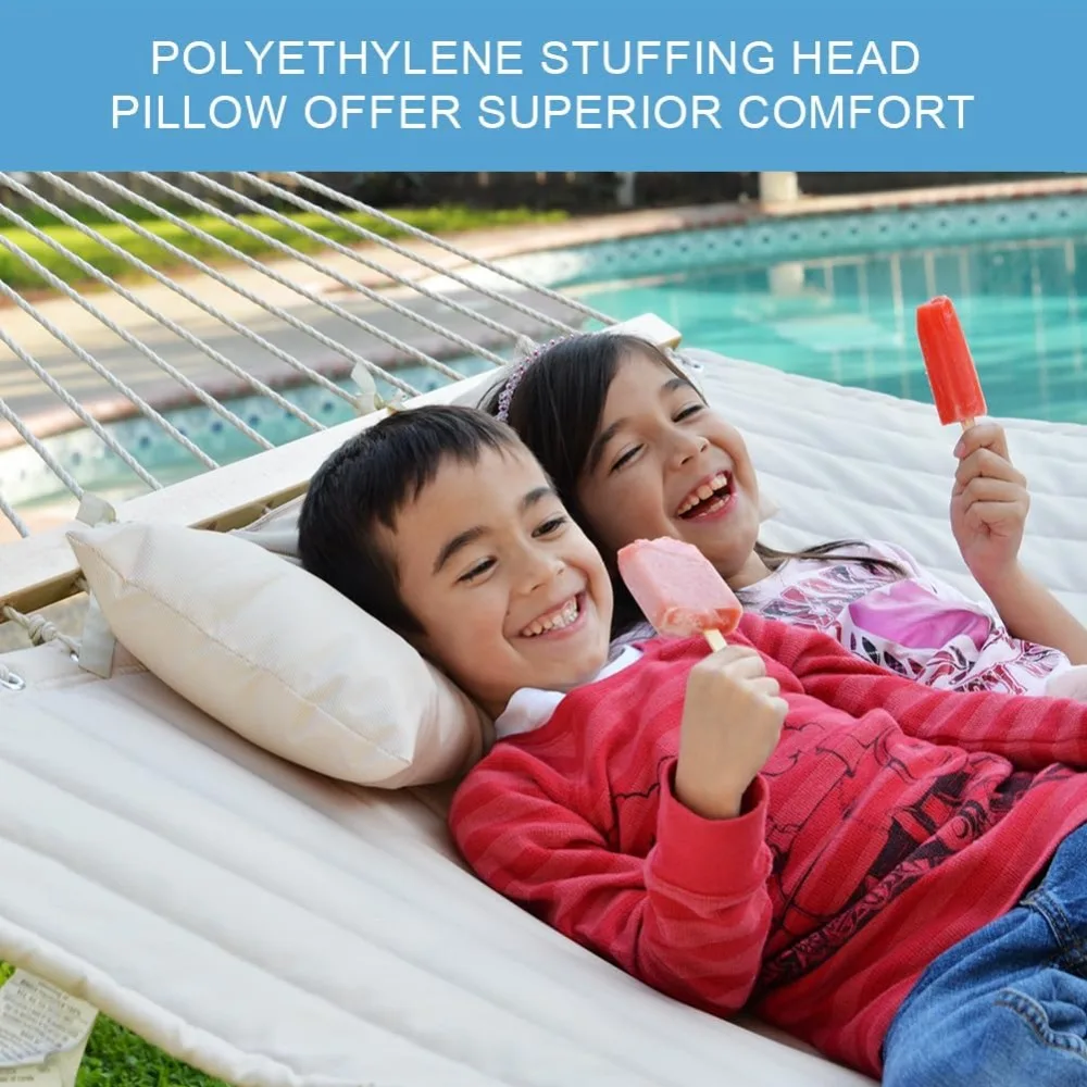 Hamacs Hamac double en tissu matelassé de 12 pieds avec barres d'épandage et oreiller amovible, capacité de poids de 450 lb, hamac