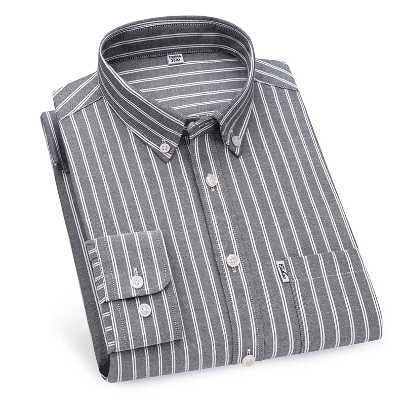 mens dress shirts 100 cotton high quality with pocke Striped plaid oxford long-sleeved shirt for men Men\'s clothingshirtsfor men