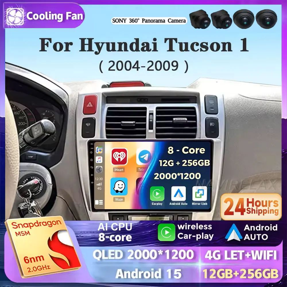Android 15 For Hyundai Tucson 1 2004-2009 LHD 2K QLED Stereo Car Radio Multimedia Video Player GPS AI Voice 4G CarPlay Head Unit