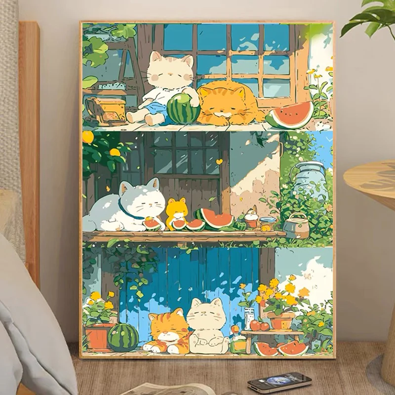 

Летняя алмазная вышивка ручной работы: мультяшные аниме-стикеры для гостиной, простой современный стиль, с рамкой, на холсте