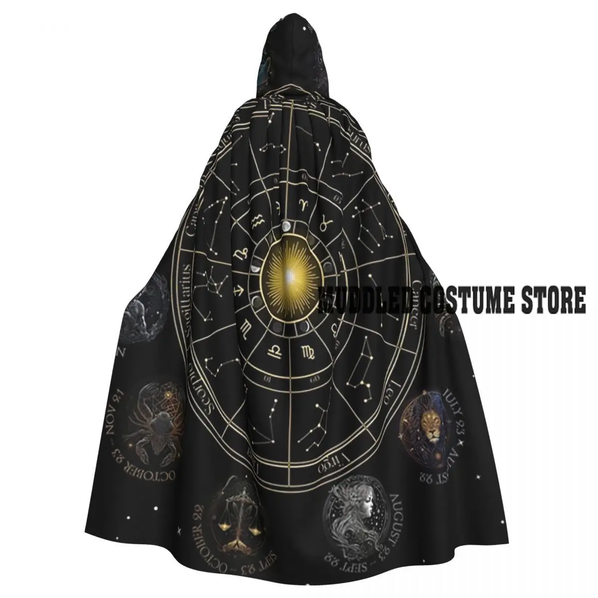 

Starlit Zodiac Wheel Long Hooded Cloak Witch Medieval Costume Cosplay Cape HalloweenParty Adult Unisex