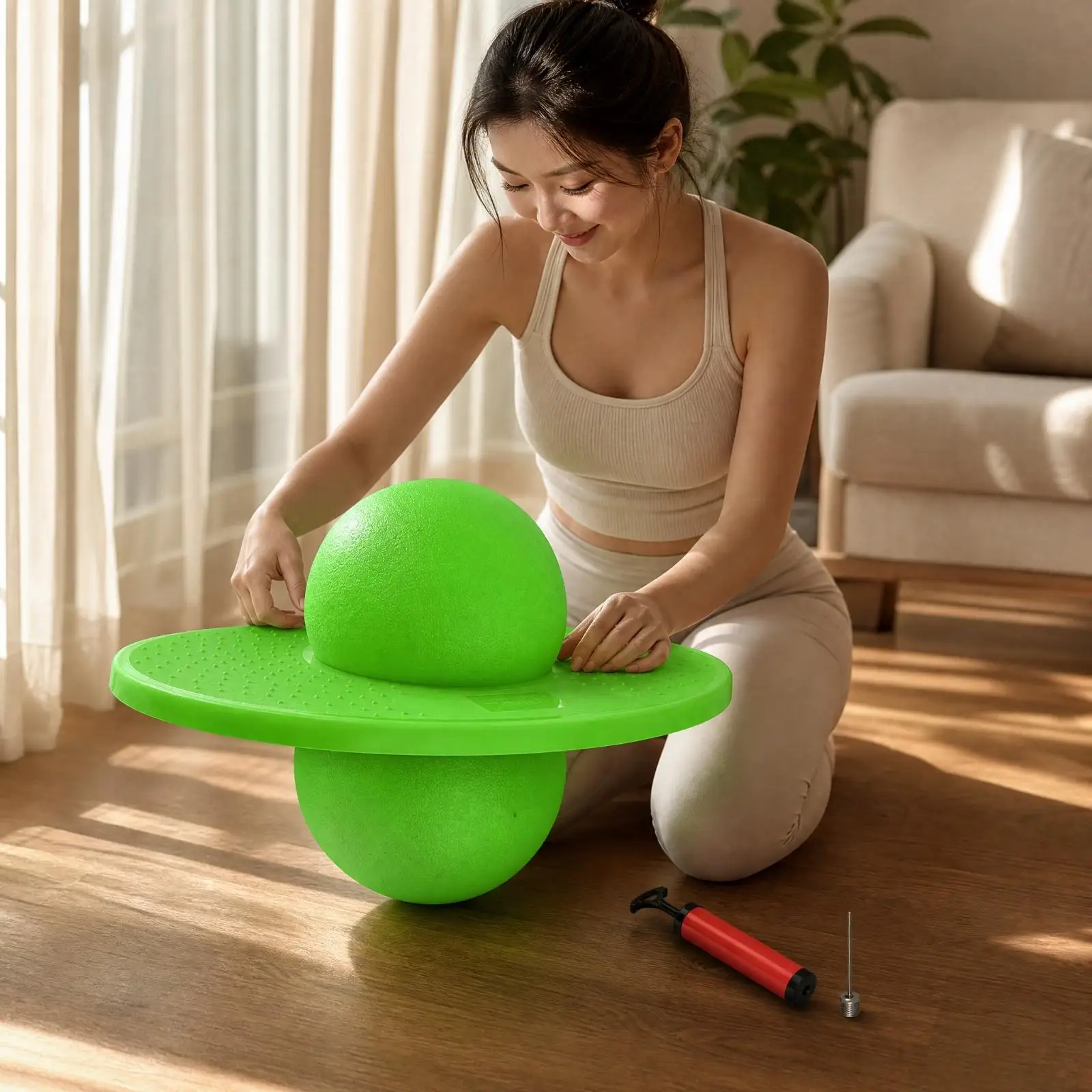 Foot Clamp Jumping Ball for Kids Adults PVC Inflatable Pogo Hopper with Pump for Balance Workout Play
