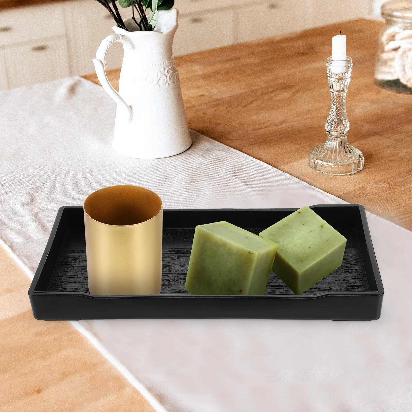 

4Pcs Bathroom Vanity Tray Rectangular Black Storage Tray Organizer Toiletries Towel Holder Jewelry Makeup Countertop