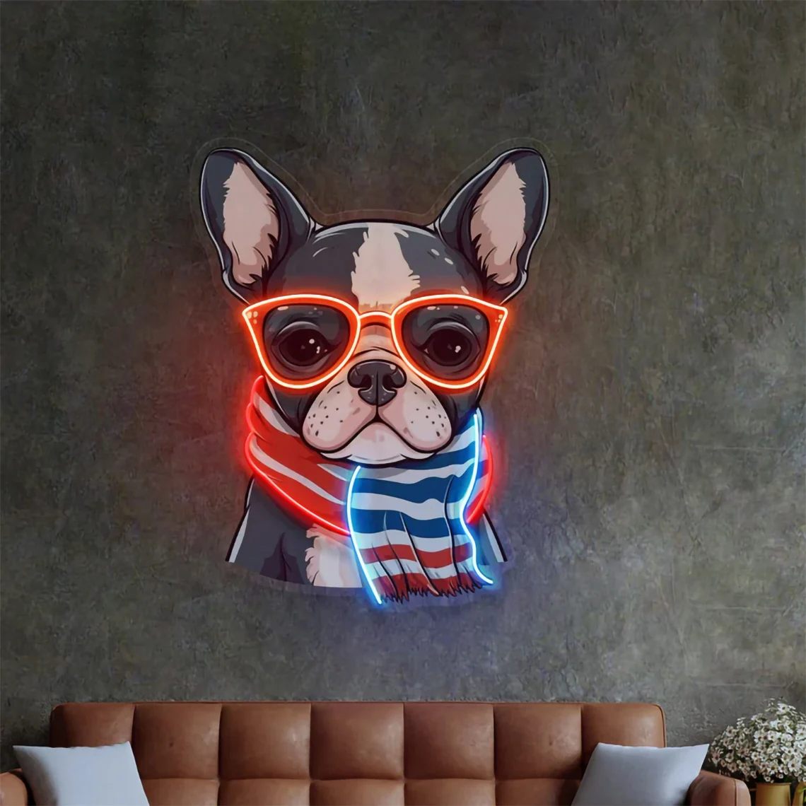 Dog Glass Neon Sign UV Printed Cute Dog Neon Home Bedroom Game Room Wall Decor Pet Shop Bar Club Decor Gift for Dog lover