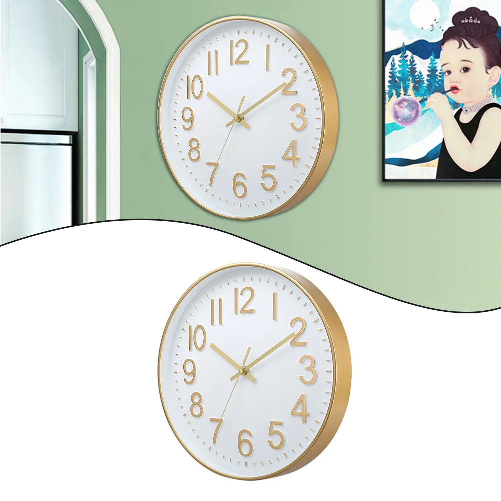 Modern Clock 12inch 30cm Non Ticking Clock 3D Arabic Numerals Compact Size Easy Reading High-Transparent Glass Office Use