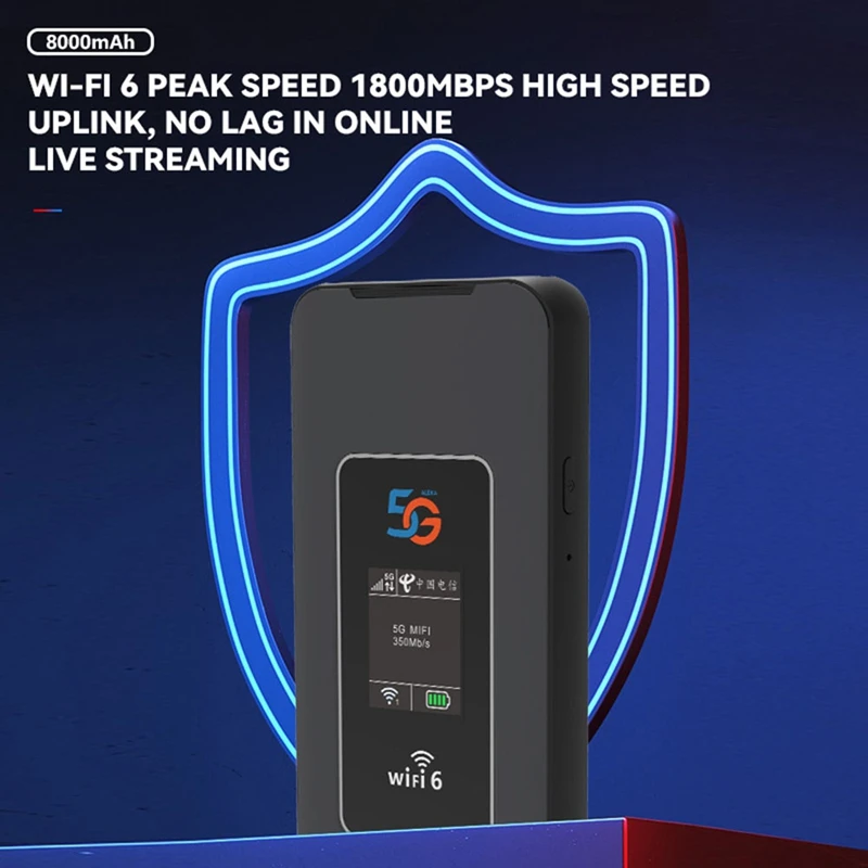 5G Pocket WiFi Router 8000mAh Wi-Fi 6 5G Dual Band Mobile Hotspot 1800Mbps Color Sreen 5G/4G LTE Portable Router EU-ABVK