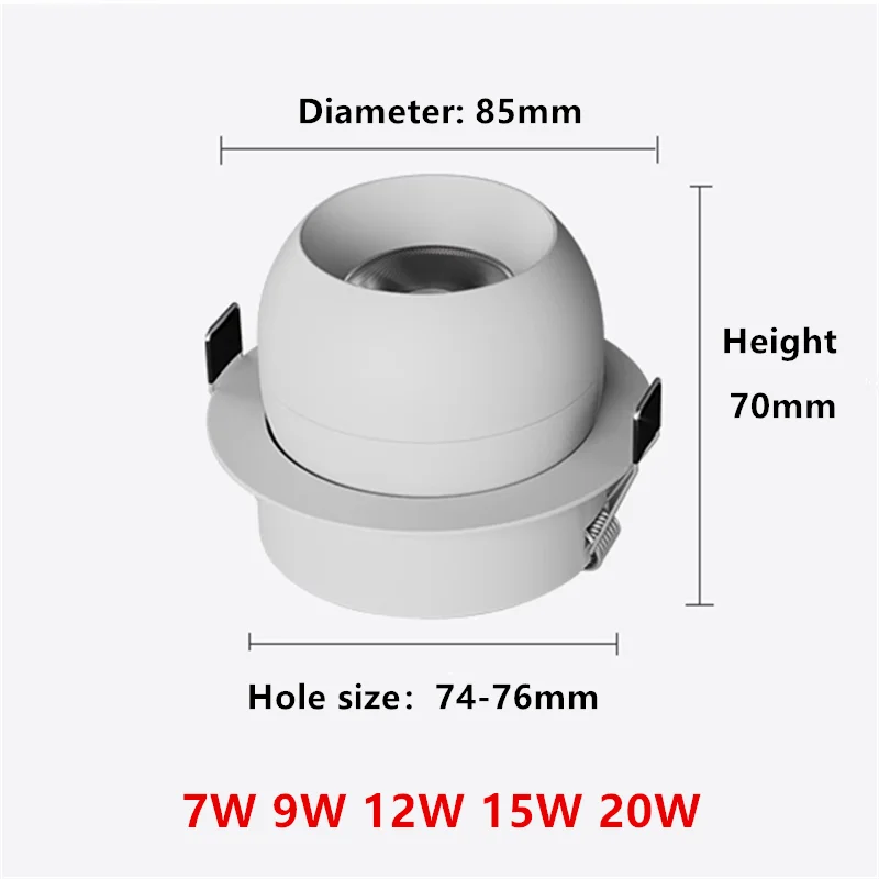 Embedded Rotating LED Downlights 7W9W12W15W20W Anti Glare COB Spot Lights Ceiling Lamp AC90-260V For Home illumination