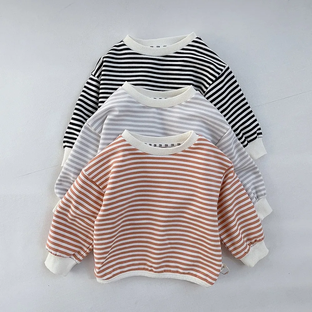 Camiseta de manga larga a rayas de algodón para bebés, Jersey informal para niños, camisetas de fondo para bebés, sudadera para niños, novedad de