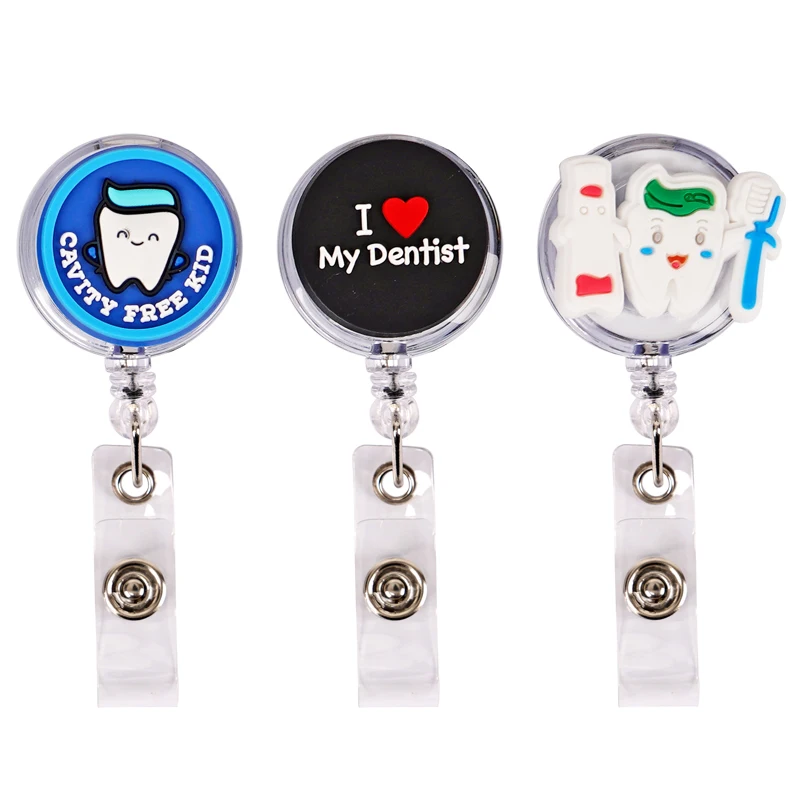 10pcs Cute Dentist PVC Cartoon Badge Reel Retractable Name Tag Card ID Card Holder Keychain Doctor Nurse Hospital Supplies