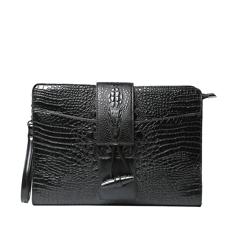 Pochette en cuir PU crocodile pour hommes, sac à moraillon à fermeture éclair, sacs à main d'affaires, mode de luxe, designer