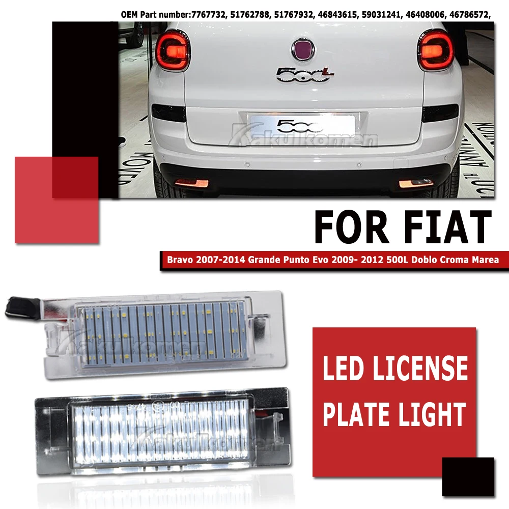 2x LED License Number Plate Light For Fiat Bravo Argo 2017-2019 Grande Punto Evo Siena 500L Doblo Croma Marea Tail Lamp Canbus