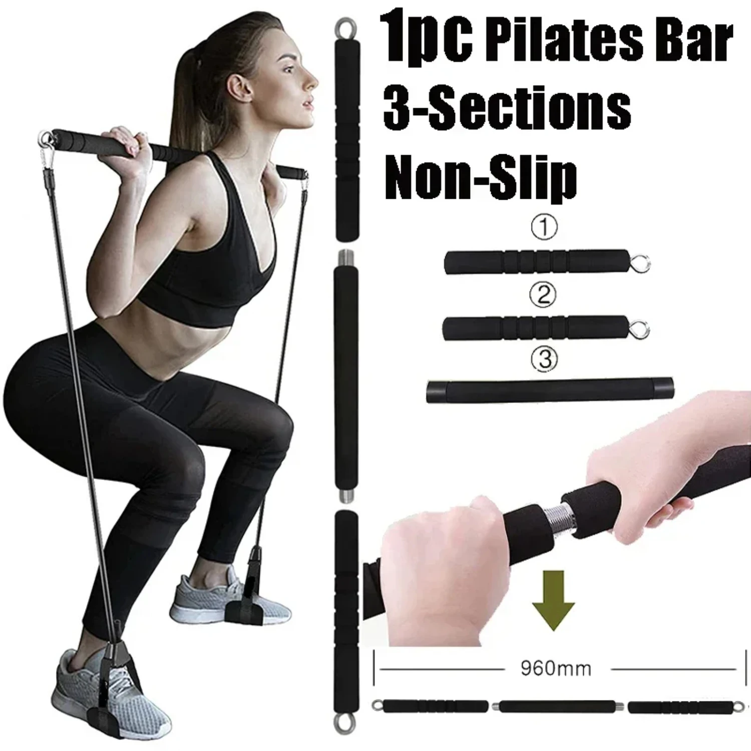 Detachable Workout  Pilates  Kit with Resistance Bands Set  Gym Bodybuilding  Elastic Bands Non-slip Fitness Stick Ab Ab roller