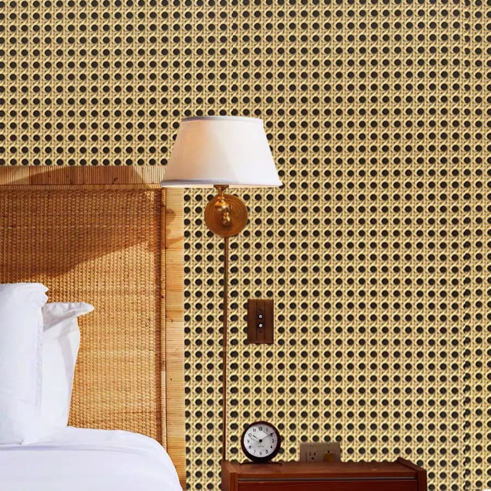 Retro 3D Rattan Wallpaper Waterproof Self-adhesive Wall Sticker PVC Removable Furniture Renovation Sticker