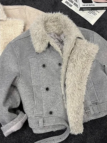 

Модный высококачественный кардиган с воротником из искусственного меха для женщин: осенне-зимняя теплая верхняя одежда свободного кроя