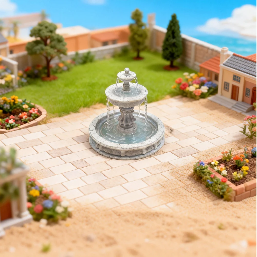 2PCS Miniature Fountain Model Toys Fairy Garden Micro Landscape Decor Artificial Dollhouse Craft Ornaments Diy Accessories