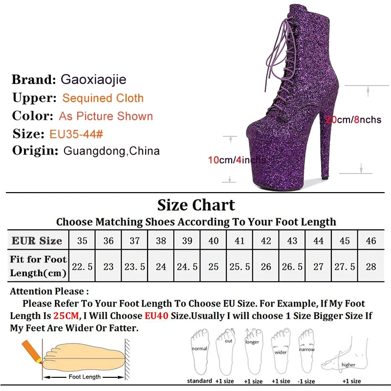 20CM punta tonda stivali corti panno con paillettes tacchi alti stivaletti Sexy modello Bling scarpe da donna piattaforma Pole Dance Stripper Shoes