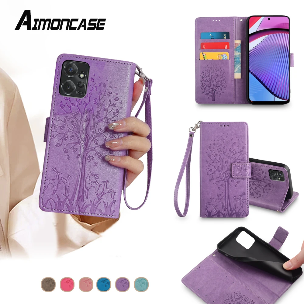 Ladies Leather Flip Wallet Case for Motorola G Stylus 2023 G 5G G Pure G Power Play 2022 Magnetic Book Case with Strap