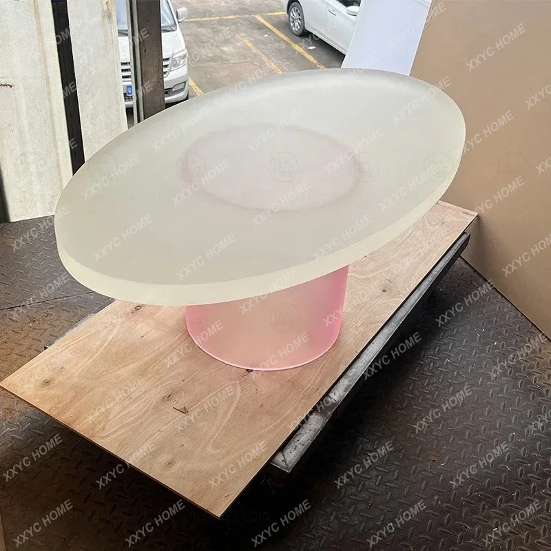 Living room household small apartment Italian matte yellow acrylic oval creative coffee table