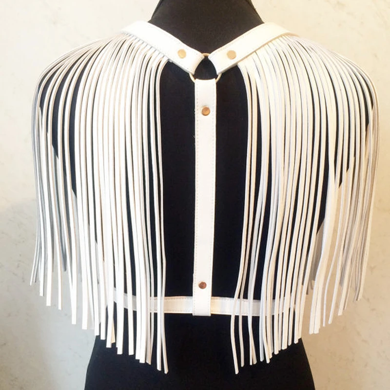 Fringe Epaulettes Performance Costume PU Holographic Festival Woman Ballroom Dress Rave Outfit Hip Hop Clothing DJ White  Black