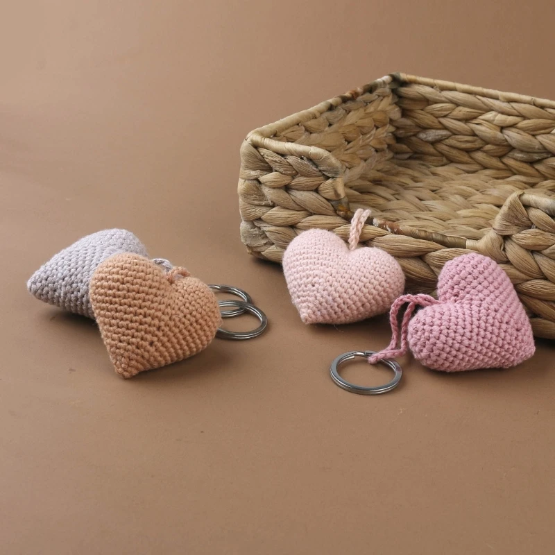 Cartoon Heart Crochet Hook Dolls Bag Keychain Interesting Cotton Keys Chain Backpack Pendant for Birthday Party Gift