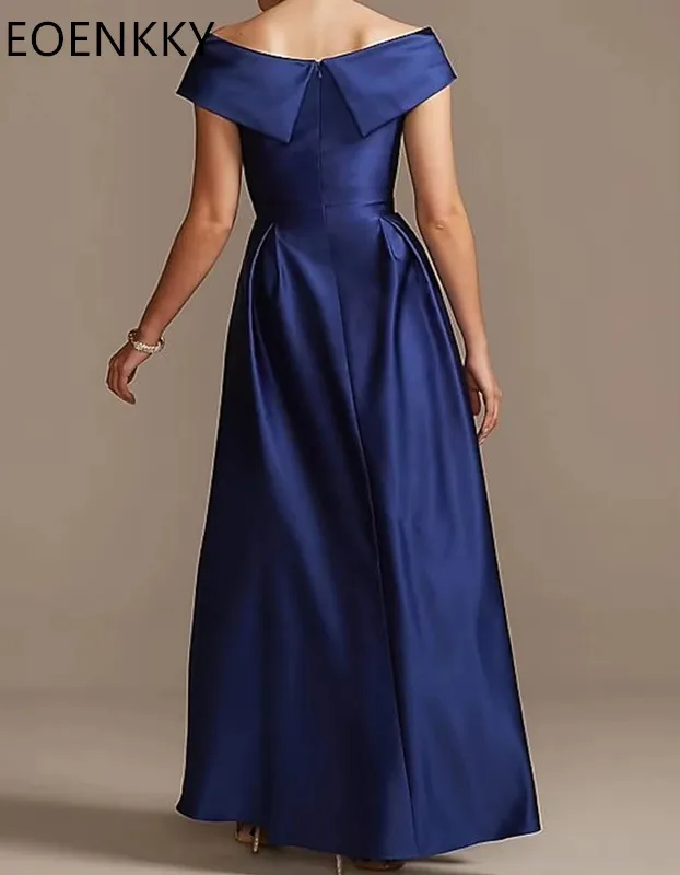 Abito da sera blu navy con spalle scoperte Abiti per la madre della sposa Taglie forti Ospiti del matrimonio Abito da festa elegante da donna