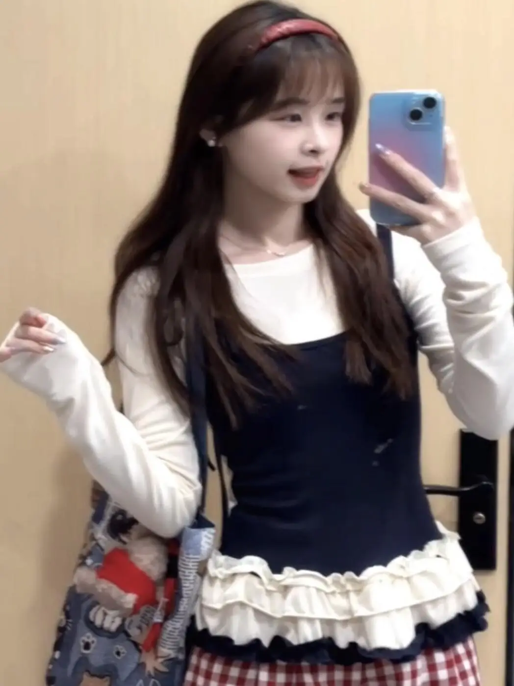 발레 소녀 스타일 페이크 투피스 베스트 티셔츠 여성용 가을 겨울 부드러운 색상 블라우스 한국 스타일 슬림핏