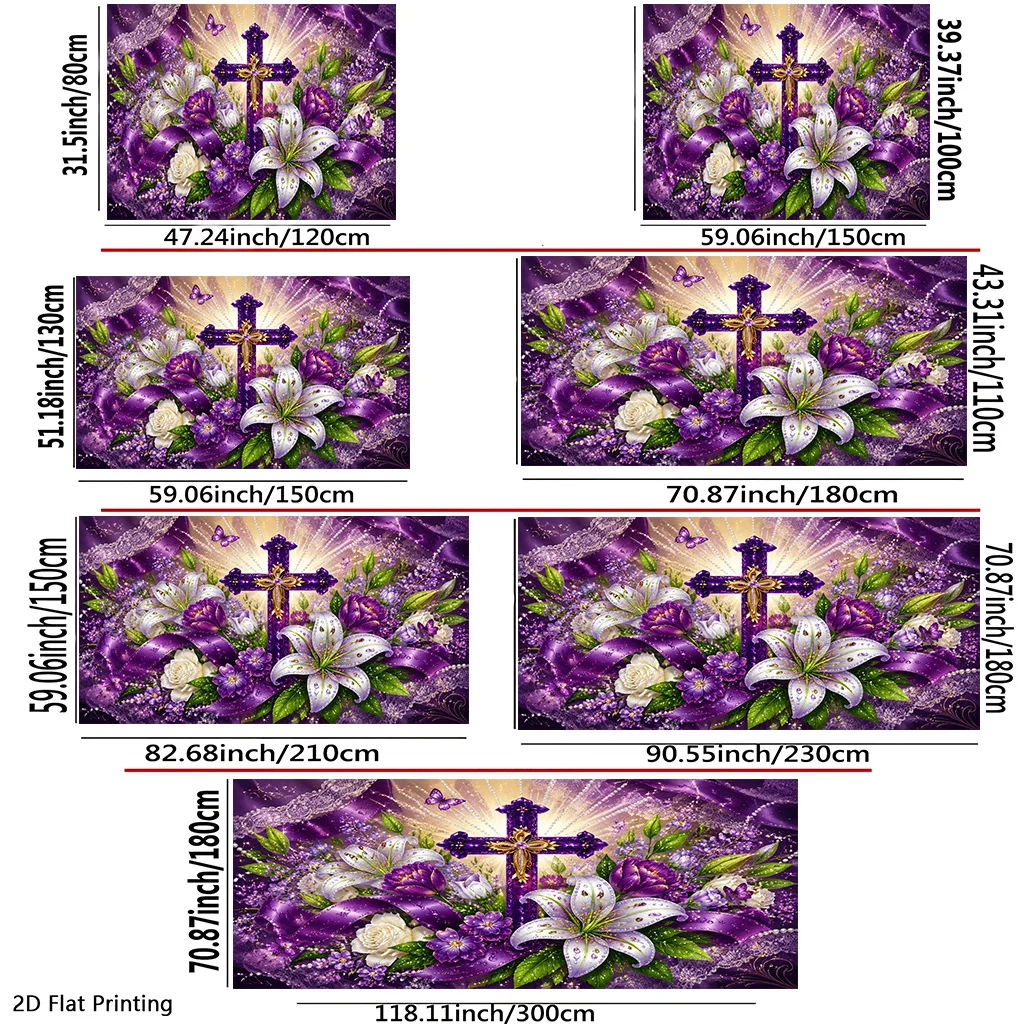 Divine Floral Cross Christian Tapestry Canvas Wall Art Purple Baroque Spiritual Elegant Gothic Home Decor Decor Print