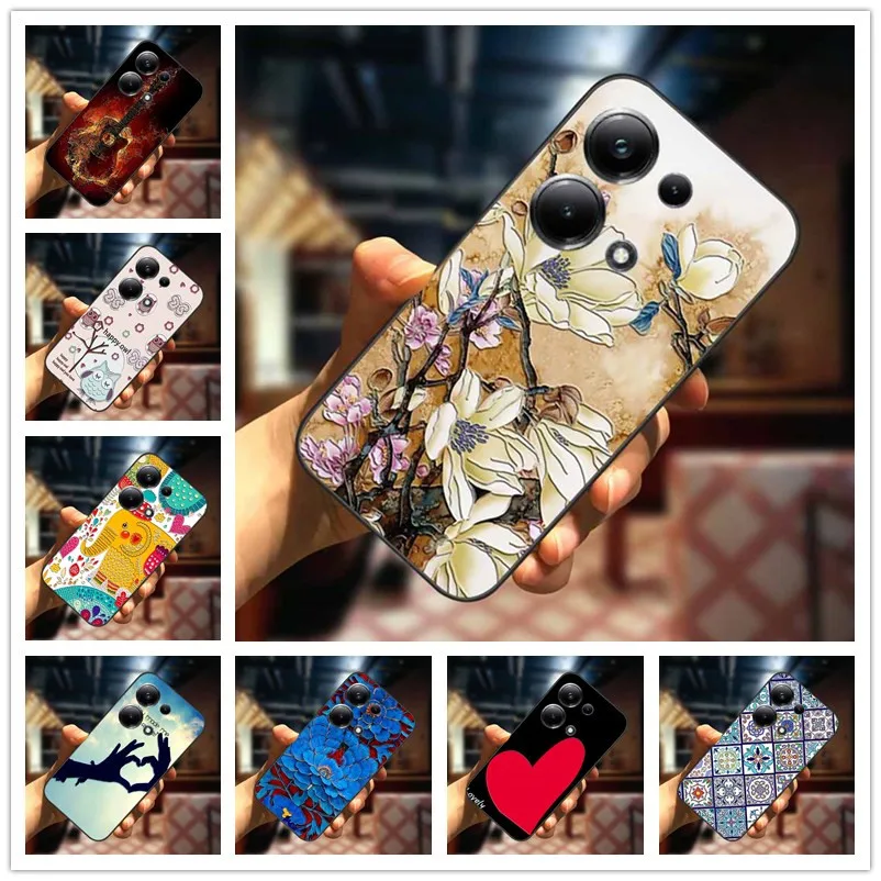 For Xiaomi Redmi Note 13 4G Case 3D Relief Flower Emboss Soft Silicone Cover For Xiaomi Redmi Note 13 Pro 4G Case Note13 13pro