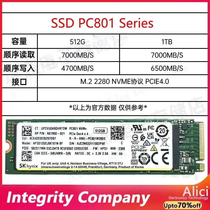 Original SSD  PC801/ BC901 512G 1T 256G 2280 PICE4.0 NVME notebook M.2 solid-state drive BC711