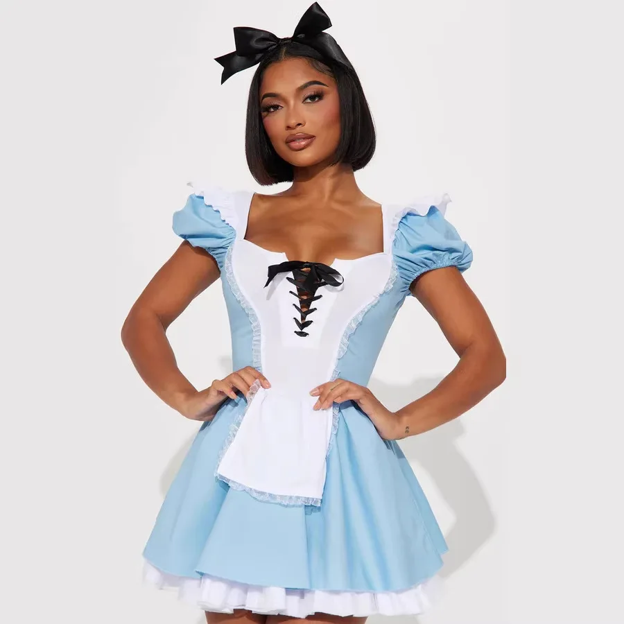 New 2026 Halloween Alice Maid Uniform Large Size Cosplay Costume Popular Cross-Border Polyester Ladies Traditional Ethnic Wear