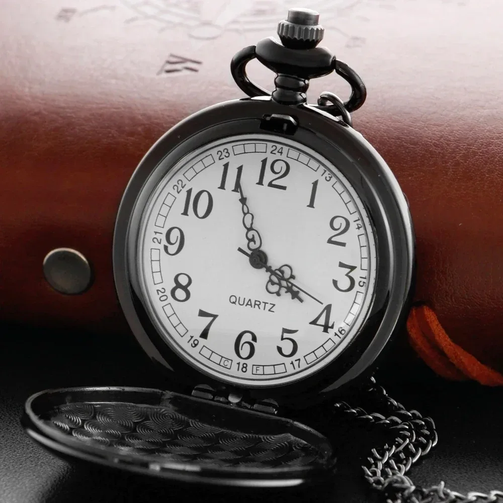 Unique Black Arabic Digital Quartz Pocket Watch Two-Sided Light Scepter Pattern Necklace Pendant Clock Chain Men Women's Gift