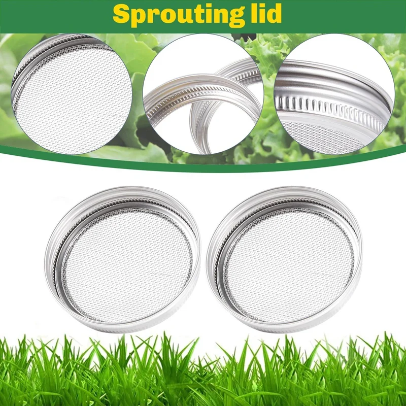 T02C!-Set Of 2 Stainless Steel Sprouting Jar Lid Kit For Superb Ventilation Fit For Wide Mouth Jars Canning Jars For Making Orga