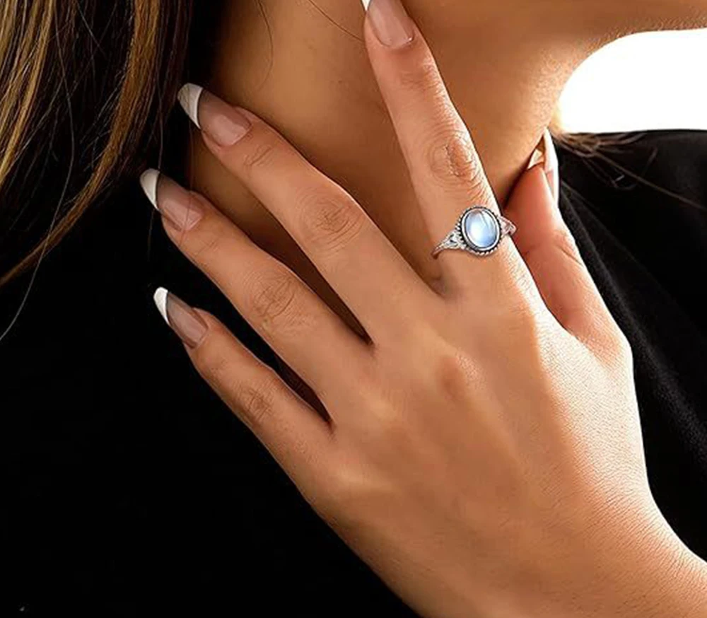 

925 Sterling Silver Labradorite Vintage Ring Carved Flower Band Boho Women's Fashion Jewelry rings High Polished Ring Surface