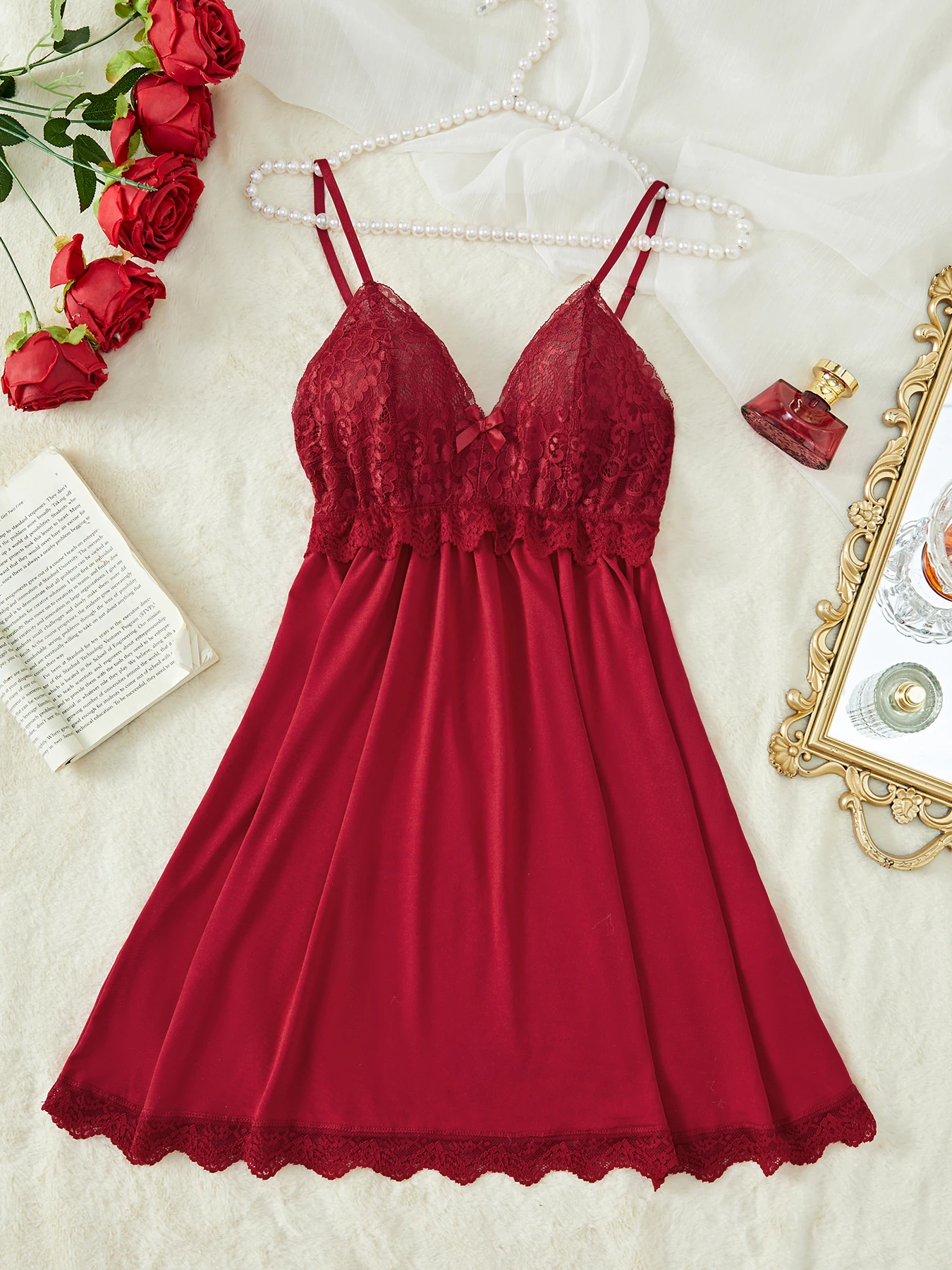 

Halloween Fashion Sexy Pure Desire Temptation Deep V Lace Strap Dress