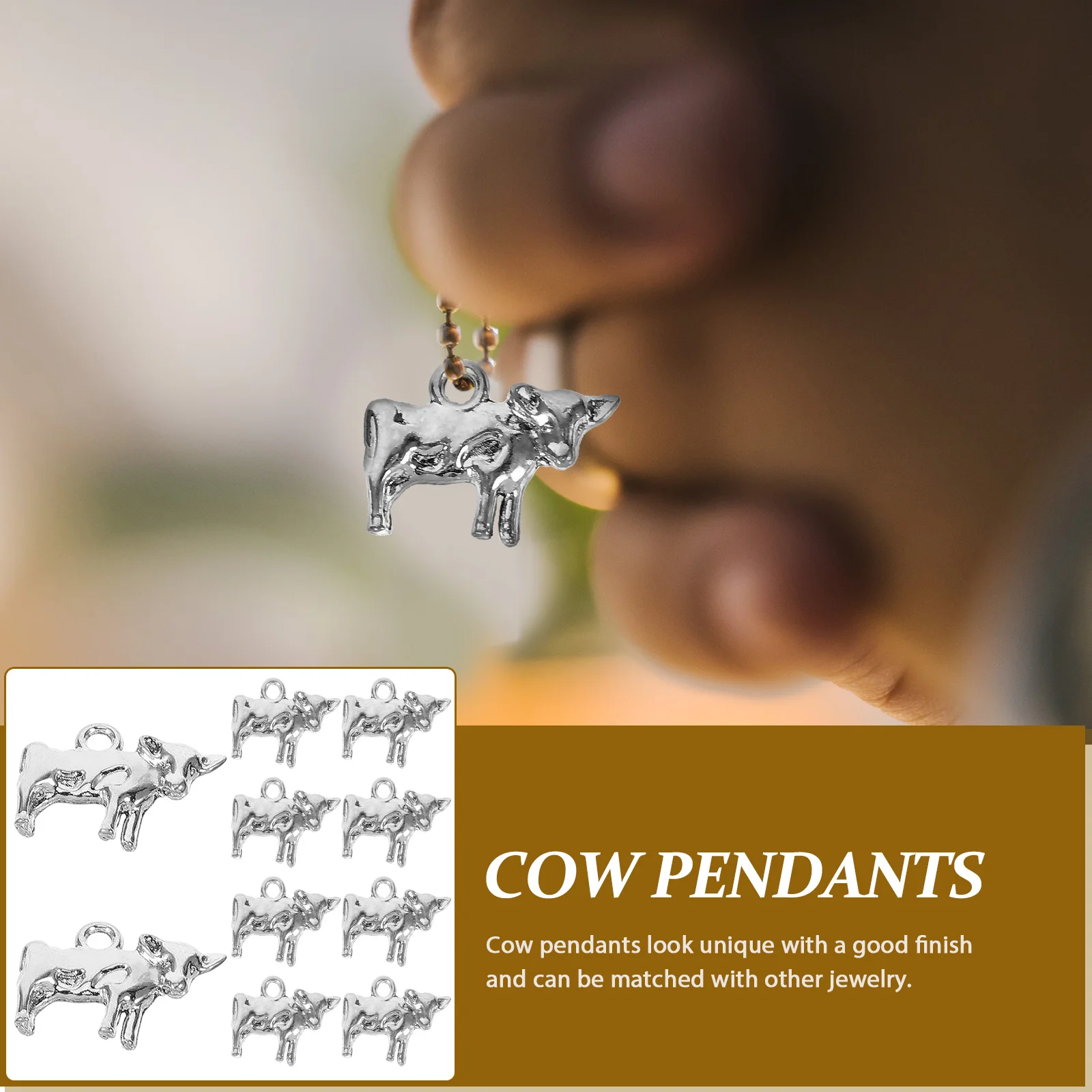 

10 Pcs Retro Cow Pendant Pendants for Earrings Vintage Jewelry Western Cowboy Charms Making Alloy