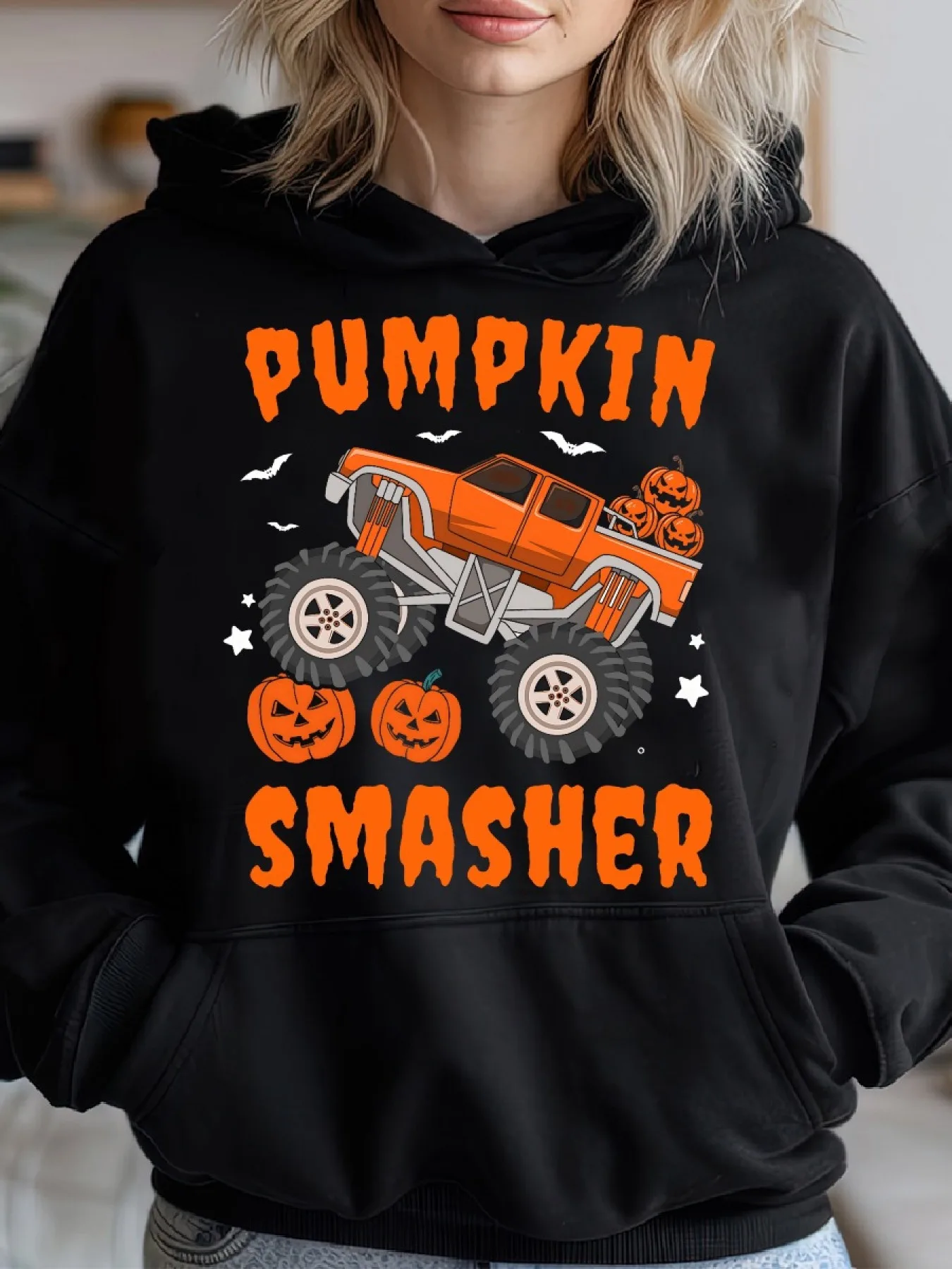 

Halloween Monster Truck Graphic Print Autumn and Winter Cotton Hoodie Outdoor Street Sports Training Brand Trend