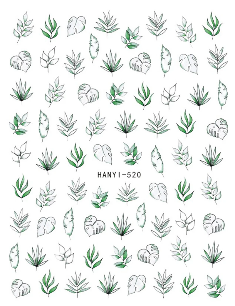 Nail Decals Tropical Palms Watercolor Green Leafs Back Glue Nail Stickers For Nail Tips Beauty