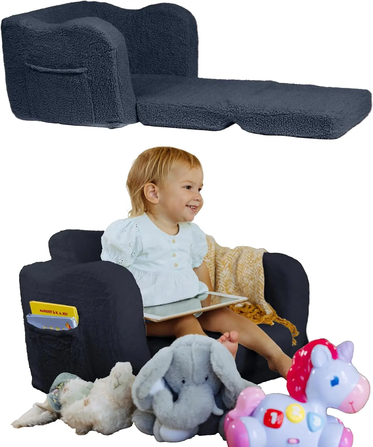 

Sofa Bed - Convertible Chair To Toddler Bed, 2-In-1 Toddler Chair Foldable Lounger For Kids Bedroom Furniture, Mini Kids Couch,