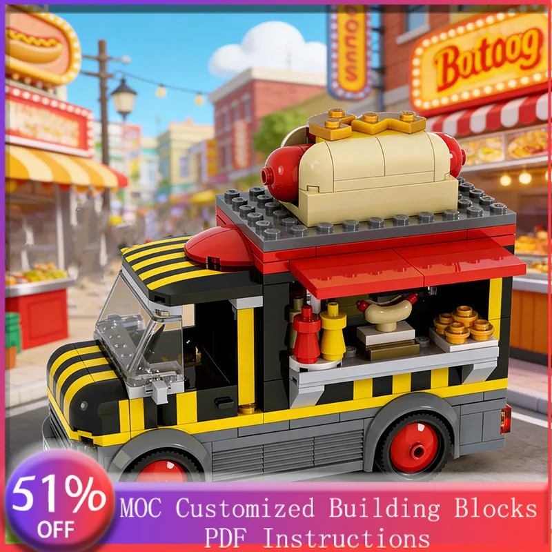 

211 PCS Heavy Vehicle Hot Dog food truck MOC Customize Modular Building Block Model Technology Creative DIY Toy Christmas Gift