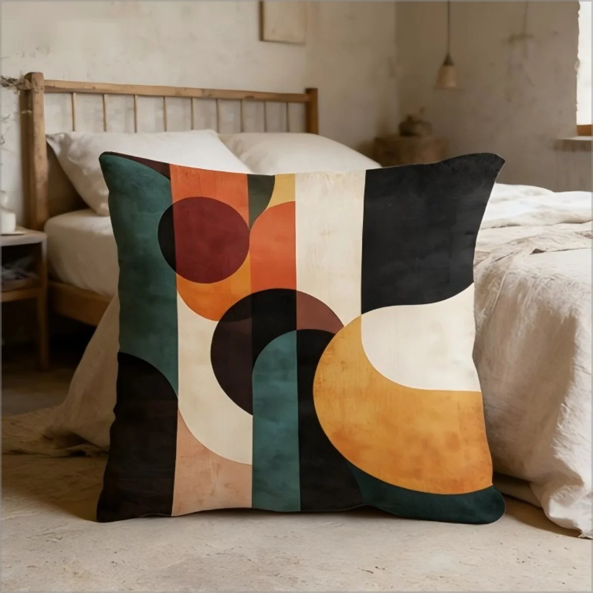 Mid Century Modern Geometric Pillow Cover Boho Abstract Arch Print Retro Linen Texture Cushion Case for Sofa Couch Home Decor