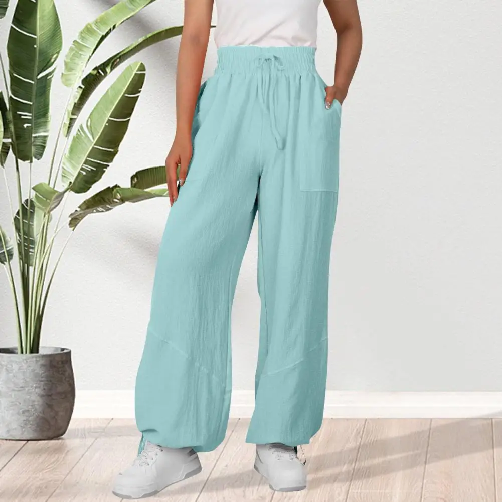 

Wide-leg Trousers Stylish Women's Harem Pants with Elastic High Waist Lace-up Detail Wide-leg Design Casual Trousers for A Loose